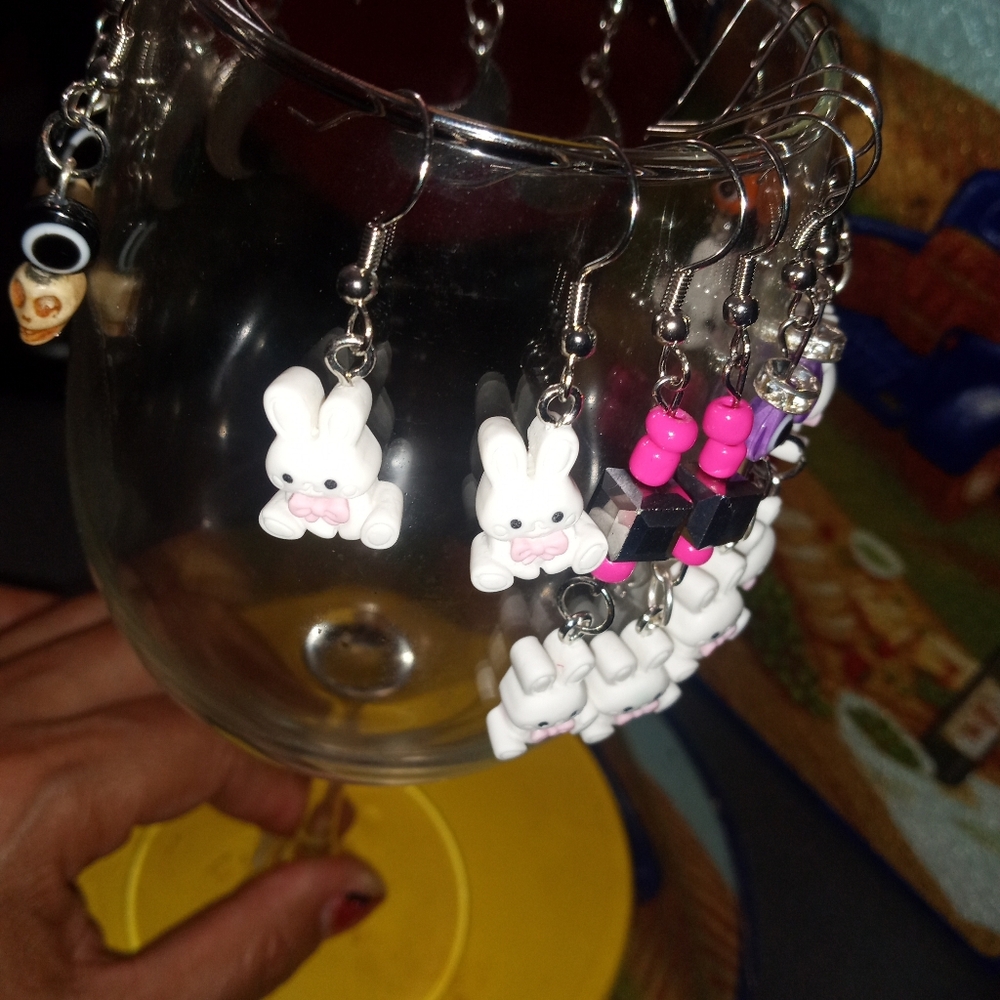 Cute Bunny Earrings with Pink Accents